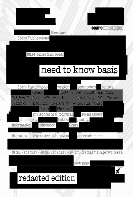 Need to Know Basis (redacted edition): a 2014 poetry, flash fiction & shorter prose collection book front cover