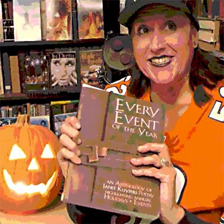 video still from Janet Kuypers reading her poetry 10/27/20 from her book “Every Event of the Year (Volume Two: July-December)” for the Cafe Gallery