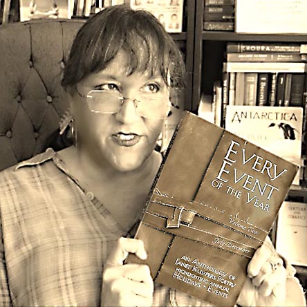video still from Janet Kuypers reading her poetry 11/4/20 from her book “Every Event of the Year (Volume Two: July-December)” for the Cafe Gallery