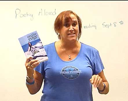 video still from reading from On The Edge at Poetry Aloud 8/25/18