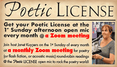 Poetic License card for host Janet Kuypers