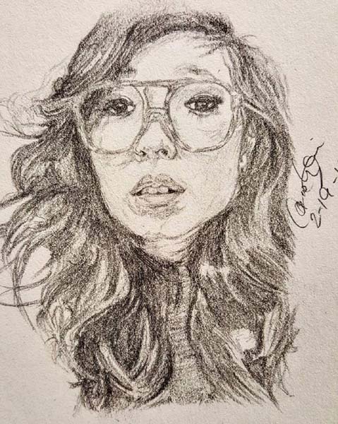 awkwafina, graphite drawing by Carolyn Poindexter