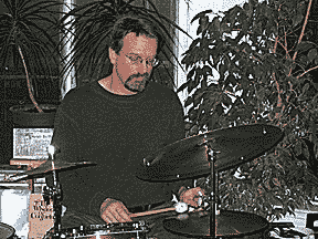 Paul Baker, on drums, live at their Chicago show 01-29-07 at Myopic Books