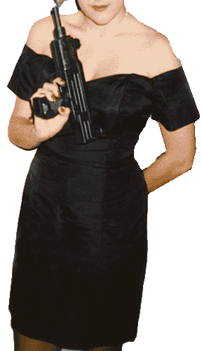 part of an outlined image ~1990 of jk holding a gun for a Halloween party