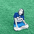 Janet Kuypers in a field of grass after a Bears game