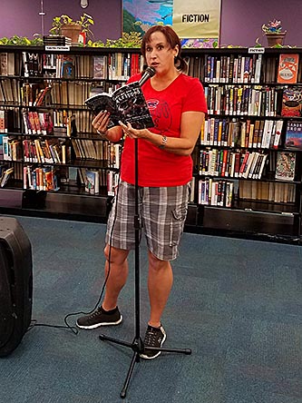 Janet with the book “Let Me See You Stripped” at Recycled Reads 10/21/17