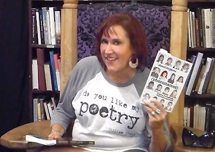 video still from Janet Kuypers reading from the book at Beach Poets bonus in Chicago at the Armadillo’s Pillow bookstore 9/1/19
