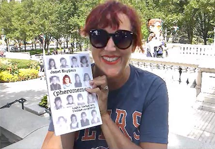 video still from Janet Kuypers reading from the book near the Ditka bobblehead statue Labor Day weekend at Millenium Park in Chicago 9/2/19