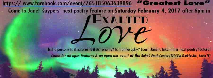 Janet Kuypers' "Exalted Love" 2/4/17 poetry feature/show with background music