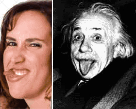 photos of Janet Kuypers and Albert Einstein with their tongues sticking out